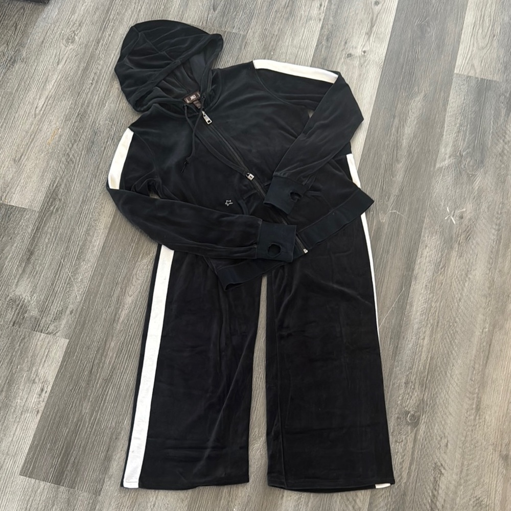 J.Lo Black and White Velour Matching Track Suit with Stripe